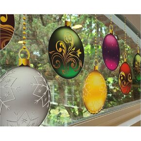 Set of 8 x 6" Ornament 'Hanging' Christmas Window Cling Decals with 38" 'Strings'. Reusable Non Adhesive Vinyl Holiday Decor Decoration for Windows and Glass. Made in America.