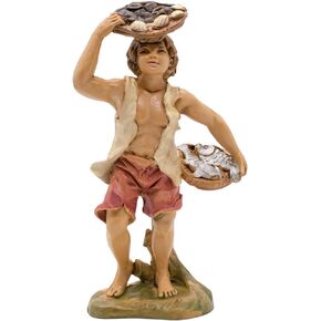 5.5" Village Boy with Fish and Clams in Baskets | Nativity Crèche Scene Figurine | Christmas Holiday Home Décor | Great Christian Gift for Housewarming and Weddings