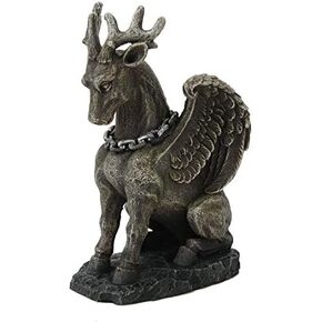 Pacific Giftware Domesticated Winged Stag Bound by Metal Chain Collar Gargoyle Resin Figurine Statue
