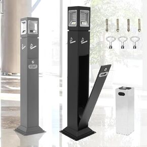 Commercial Butt Receptacle Outdoor Trash Can for Patio, 4 Sides Opening Square Ash Bin, Garbage Waste Container with Removable Inner Bucket for Hotel Driveway