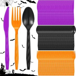 Gerrii 150 Pieces Green Disposable Plastic Cutlery Set Plastic Utensils Plastic Silverware Set Includes Spoons, Forks, and Knives for St Patricks Day Party Supplies (Dark Orange,Purple,Black) in Saudi Arabia