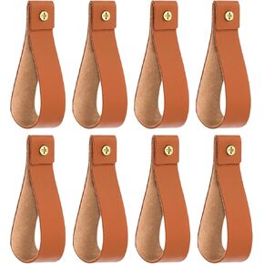 Leather Curtain Rod Holder, 8 Pcs Leather Curtain Rod Brackets with Screws, Leather Strap Curtain Hooks for Wall, Wall Hooks Leather Straps for Kitchen, Bedroom, Living Room Hanging (Creamy White)