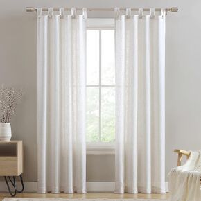 Beatrice Home Fashions Monroe Light Filtering Curtains with Button Tab Top, Poly Linen Blend Fabric, Each Panel Measures 34" W x 84" L, Natural, 2 Panels