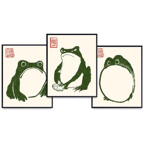 Japanese Frog Wall Art & Decor - Wabi Sabi Home Decor - Matsumoto Hoji Collage Gallery Wall Art Set - Japandi Home Decor Poster - Ukiyo-e Wall Art - Vintage Retro style Japan Wall Decor - Frog Decor