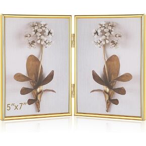 Sintuff Hinged Double Floating Frame Folding Metal Picture Frame Thin Edge Photo Frames with Velvet Backing Home Office Desktop Decor Classy Gift for Wedding Christmas(4 x 6 Inch,Gold)