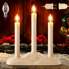 Meonum 2 Sets 3 Light Electric Window Candles Plug in Christmas Candle Light with C7 LED Bulbs, Ivory Christmas Candelabra with Switch, Charge Connector and Spare Bulb for Holiday Party Window Decor in Saudi Arabia