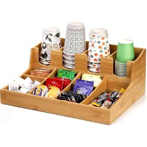 Coffee Station Organizer, Large Wood Coffee Bar Organizer with 13 Compartments, 16.1"x 12.6" x 6.5" Rustic Coffee Bar Accessories Set, Coffee Caddy for Coffee Bar Decor, Bamboo