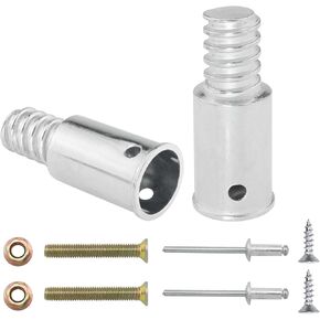 2PCS 22mm/0.87inch Threaded Tips Replacement Metal Threaded Handle Tips Push Broom Handle Threaded End with Screws for Extension Poles Repairing Wood or Metal Poles