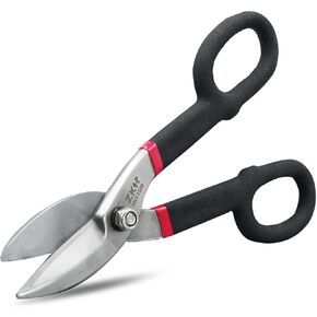 ZKH 8 Inch Tin Snips, Alloy Steel Forged Heavy Duty Metal Shears with Comfortable Two-Color PVC Dipped Plastic Handle, Metal Snips for Cutting Sheet Metal
