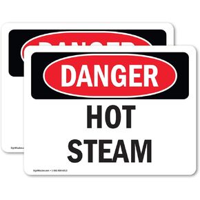 (2 Pack) Hot Steam OSHA Danger Sign 10 Inch X 7 Inch Vinyl Label Decal Sticker Weather Resistant, UV Protected for Workplace, Business, and Construction Site, Made in the USA