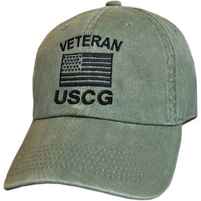 Officially Licensed USCG Veteran Hat with Embroidered Flag Vintage Green
