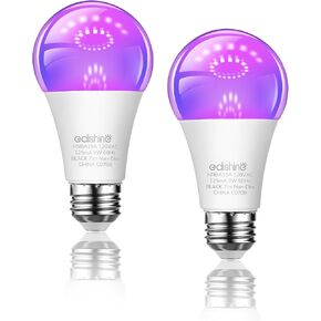 EDISHINE 6 Pack Black Light Bulb, 120V 9W UV Blacklight Bulbs with UVA Level 385-400nm, A19 E26 Base, LED Black Light Bulb for Blacklight Party, Body Paint, Fluorescent Poster, Halloween, ETL Listed