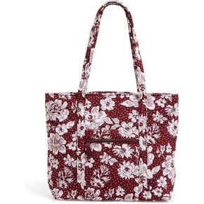 Vera Bradley Cotton Collegiate Vera Tote Bag (Multiple Teams Available), Maroon/White Rain Garden