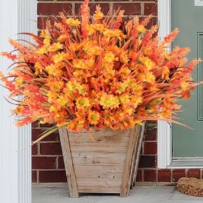 Artificial Fall Flowers Daisy for Outdoor UV Resistant No Fade,Fake Flower Silk Faux Mums Lavender Grass Autumn Decor for Planters,Window Box,Garden,Festive Shrub Decor