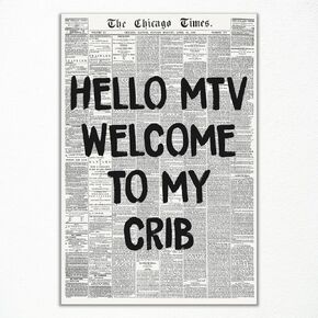 mifyuibytr Hi MTV, Welcome To My Crib Newspaper Canvas Wall Art, Vintage Black and White News Poster, Trendy 70's Room Aesthetic Poster for Wall, Typography Print Art for Bedroom 12x16in Unframed