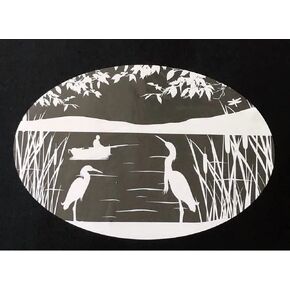 Heron Scene- Decorative Window Vinyl “Etched" Glass Cling Decal – 8" x 12". Objects are Opaque – Background is Clear