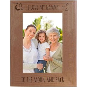 CustomGiftsNow I Love My Gammy to The Moon and Back - Engraved Natural Alder Wood Hanging/Tabletop Picture Memory Family Memorial Photo Real Wooden Frame