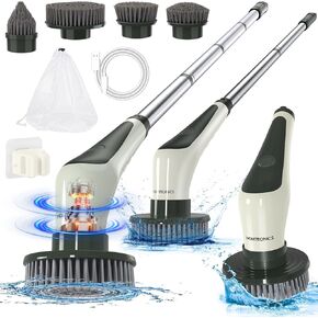 Electric Spin Scrubber, Cordless Cleaning Brush Scrubber for Home, Shower Scrubber with 4 Brush Heads, 2 Speed Mode, Electric Scrubber for Cleaning for Bathroom Floor Tile [IPX8 Waterproof] (Black)