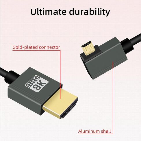 كابل ملفوف Micro HDTV 90 درجة 8K إلى HDTV، زاوية يمنى 48 جيجابت في الثانية HDTV2.1 يدعم HDR، 8K@60 هرتز، 4K@120 هرتز، متوافق مع كاميرات الفيديو والشاشات (يمين) in Kuwait
