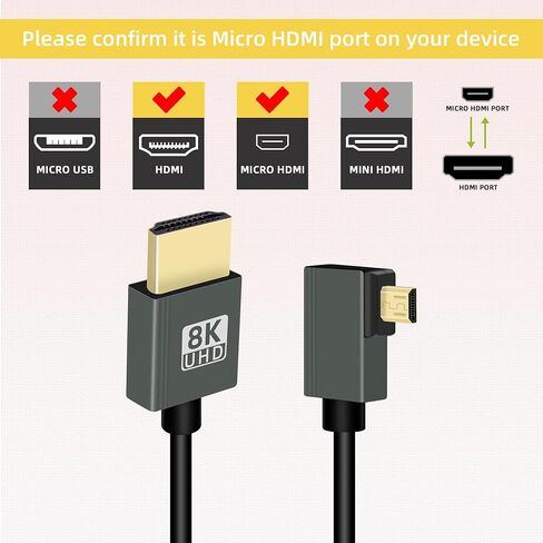كابل ملفوف Micro HDTV 90 درجة 8K إلى HDTV، زاوية يمنى 48 جيجابت في الثانية HDTV2.1 يدعم HDR، 8K@60 هرتز، 4K@120 هرتز، متوافق مع كاميرات الفيديو والشاشات (يمين) in Kuwait