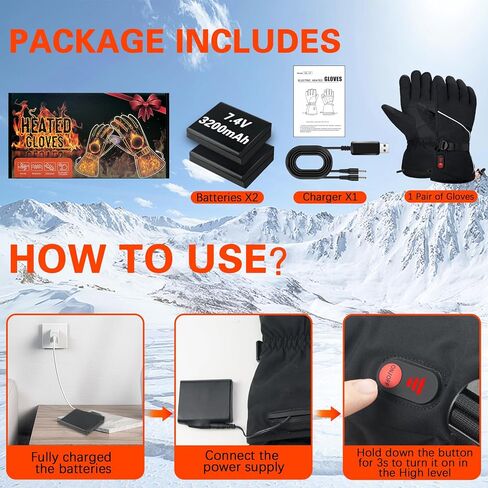 Heated Gloves for Men Women - Rechargeable Electric Heated Gloves, 7.4V Heated Skiing Gloves, Thermal Warming Snowboarding Gloves for Hunting Winter Camping Motorcycle Skiing Outdoor Work in Saudi Arabia