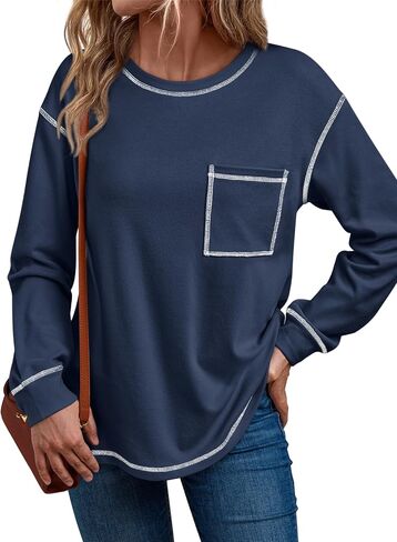 Trendy Queen Womens Crewneck Sweatshirts Long Sleeve Shirts Lightweight Oversized Sweaters Fall Tops Fashion Outfits 2024 in Saudi Arabia