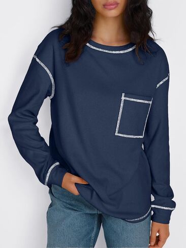 Trendy Queen Womens Crewneck Sweatshirts Long Sleeve Shirts Lightweight Oversized Sweaters Fall Tops Fashion Outfits 2024 in Saudi Arabia