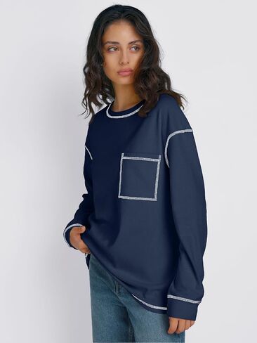 Trendy Queen Womens Crewneck Sweatshirts Long Sleeve Shirts Lightweight Oversized Sweaters Fall Tops Fashion Outfits 2024 in Saudi Arabia