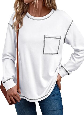 Trendy Queen Womens Crewneck Sweatshirts Long Sleeve Shirts Lightweight Oversized Sweaters Fall Tops Fashion Outfits 2024 in Saudi Arabia