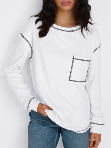 Trendy Queen Womens Crewneck Sweatshirts Long Sleeve Shirts Lightweight Oversized Sweaters Fall Tops Fashion Outfits 2024 in Saudi Arabia