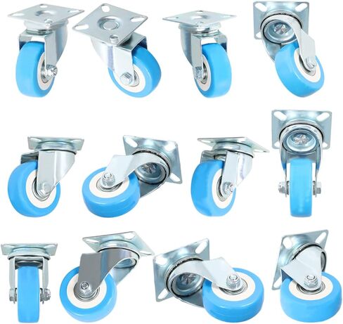 مجموعة من 12 عجلة دوارة مقاومة للانزلاق باللون الأزرق مقاس 2 بوصة من مادة البولي يوريثين وقاعدة علوية ومحمل كروي مزدوج in Kuwait