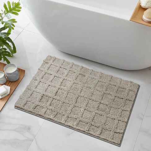 HAOCOO Bathroom Rugs,18x25 inch Non Slip Washable Grey Waffle Bath Mat,Luxury Soft Microfiber Absorbent Bathmat Floor Carpet for Bathroom Bedroom Tub Shower in Saudi Arabia