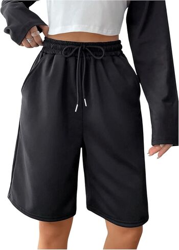 Women's Drawstring Waist Track Shorts Wide Leg Bermuda Shorts Casual Track Shorts with Pocket in Saudi Arabia