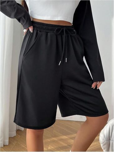 Women's Drawstring Waist Track Shorts Wide Leg Bermuda Shorts Casual Track Shorts with Pocket in Saudi Arabia