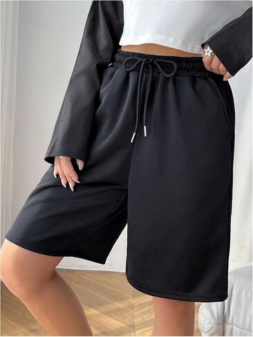 Women's Drawstring Waist Track Shorts Wide Leg Bermuda Shorts Casual Track Shorts with Pocket in Saudi Arabia