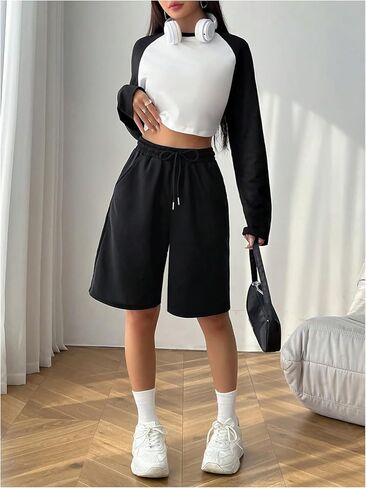 Women's Drawstring Waist Track Shorts Wide Leg Bermuda Shorts Casual Track Shorts with Pocket in Saudi Arabia