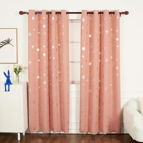 ستائر التعتيم INLINAS لغرفة النوم وغرفة المعيشة، نمط نجوم مطبوعة برقائق فضية، معزولة حراريًا وتقليل الضوضاء، أرجواني عنبي، 52 عرض × 72 طول بوصة، لوحتان in Kuwait