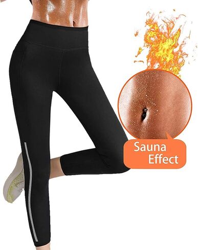 Leggings for Women Yoga Pants Tummy Control with Pocket Sauna Sweat Workout Tank Top Black Gym Butt Lifting in Saudi Arabia
