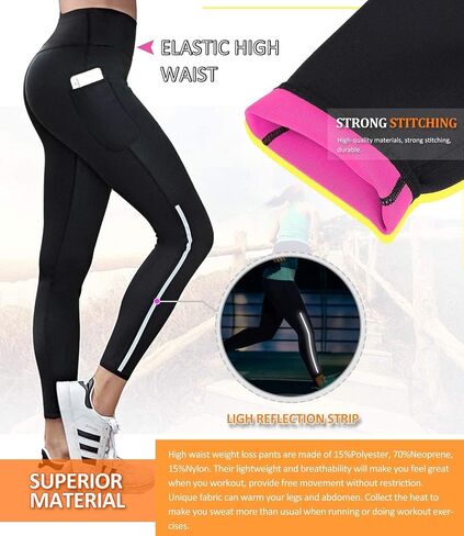 Leggings for Women Yoga Pants Tummy Control with Pocket Sauna Sweat Workout Tank Top Black Gym Butt Lifting in Saudi Arabia