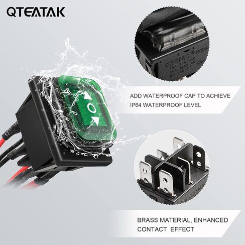 QTEATAK KCD4 2Pcs DC 12V-24V 30A DPST Pre-Wired 4-Pin 2 Position ON/Off Boat Rocker Toggle Switch with Green LED Light (Only for DC12-24V) in Saudi Arabia