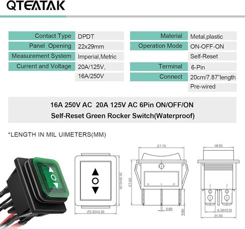 QTEATAK KCD4 2Pcs DC 12V-24V 30A DPST Pre-Wired 4-Pin 2 Position ON/Off Boat Rocker Toggle Switch with Green LED Light (Only for DC12-24V) in Saudi Arabia