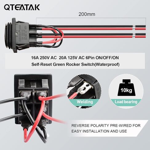 QTEATAK KCD4 2Pcs DC 12V-24V 30A DPST Pre-Wired 4-Pin 2 Position ON/Off Boat Rocker Toggle Switch with Green LED Light (Only for DC12-24V) in Saudi Arabia