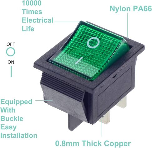 QTEATAK KCD4 2Pcs DC 12V-24V 30A DPST Pre-Wired 4-Pin 2 Position ON/Off Boat Rocker Toggle Switch with Green LED Light (Only for DC12-24V) in Saudi Arabia