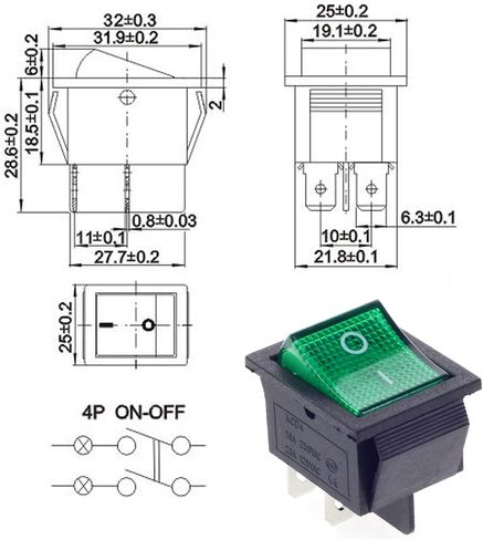 QTEATAK KCD4 2Pcs DC 12V-24V 30A DPST Pre-Wired 4-Pin 2 Position ON/Off Boat Rocker Toggle Switch with Green LED Light (Only for DC12-24V) in Saudi Arabia
