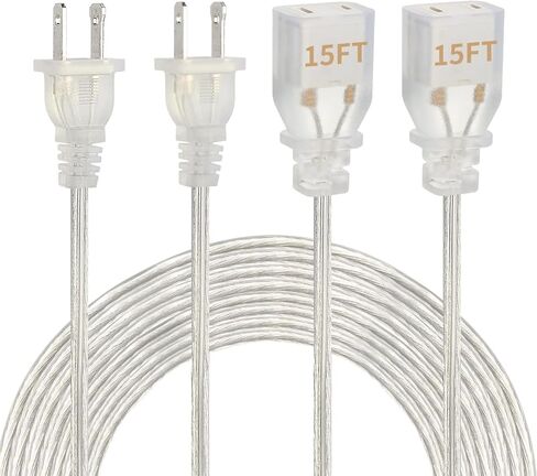 Clear Extension Cord, UL-Certified 2 Prong Extension Cord, 15 Ft Extension Cord, Male to Female Indoor Extension Cord 2 x 16 AWG 250V 10A, Thin Extension Cord for Lighting, Appliance in Saudi Arabia