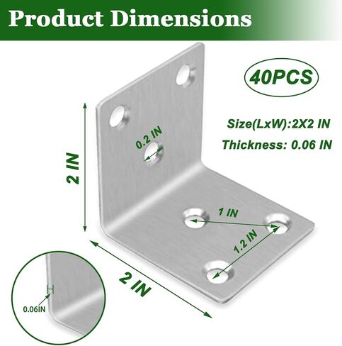 Stainless Steel 1.5'' L Right Angle Brackets, 40PCS Heavy Duty L Brackets with Slot, 90° L Shape Bracket for Wooden Furniture Timber, Bookshelf(Silver,1.57X1.57X0.08IN) in Saudi Arabia