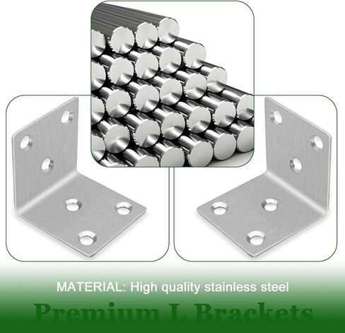 Stainless Steel 1.5'' L Right Angle Brackets, 40PCS Heavy Duty L Brackets with Slot, 90° L Shape Bracket for Wooden Furniture Timber, Bookshelf(Silver,1.57X1.57X0.08IN) in Saudi Arabia
