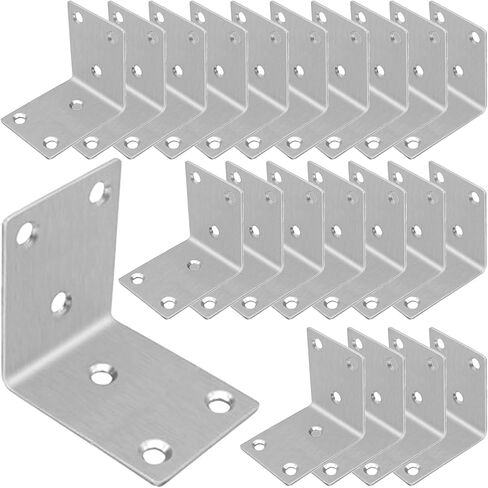 Stainless Steel 1.5'' L Right Angle Brackets, 40PCS Heavy Duty L Brackets with Slot, 90° L Shape Bracket for Wooden Furniture Timber, Bookshelf(Silver,1.57X1.57X0.08IN) in Saudi Arabia