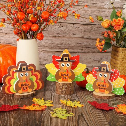 3Pcs Thanksgiving Decorations for Home Turkey Wooden Block Sign Harvest Day Fall Decor Indoor Fall Tiered Tray Decor Turkey Ornament for Autumn Table Centerpiece in Kuwait
