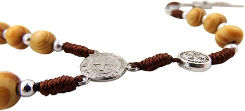 Catholic Rosary Beads with Saint Benedict Medal Centerpiece and Olive Wood Toned Beading for Men and Women, 19 Inches in Saudi Arabia